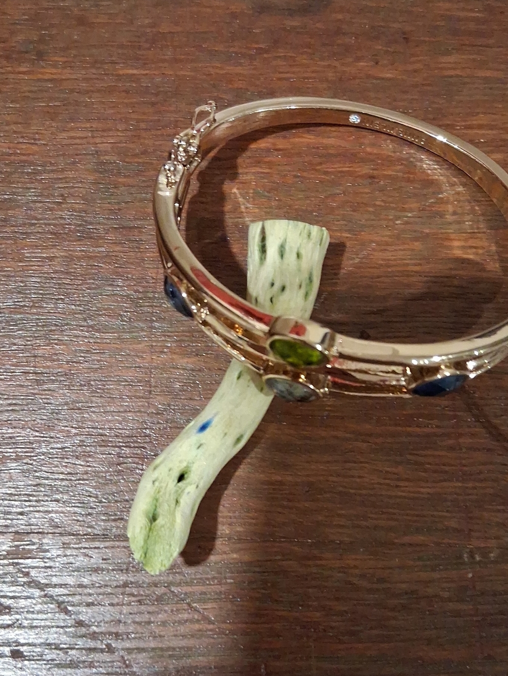 Anne Klein Gold-Tone Bangle with Green, Blue and Clear Stones